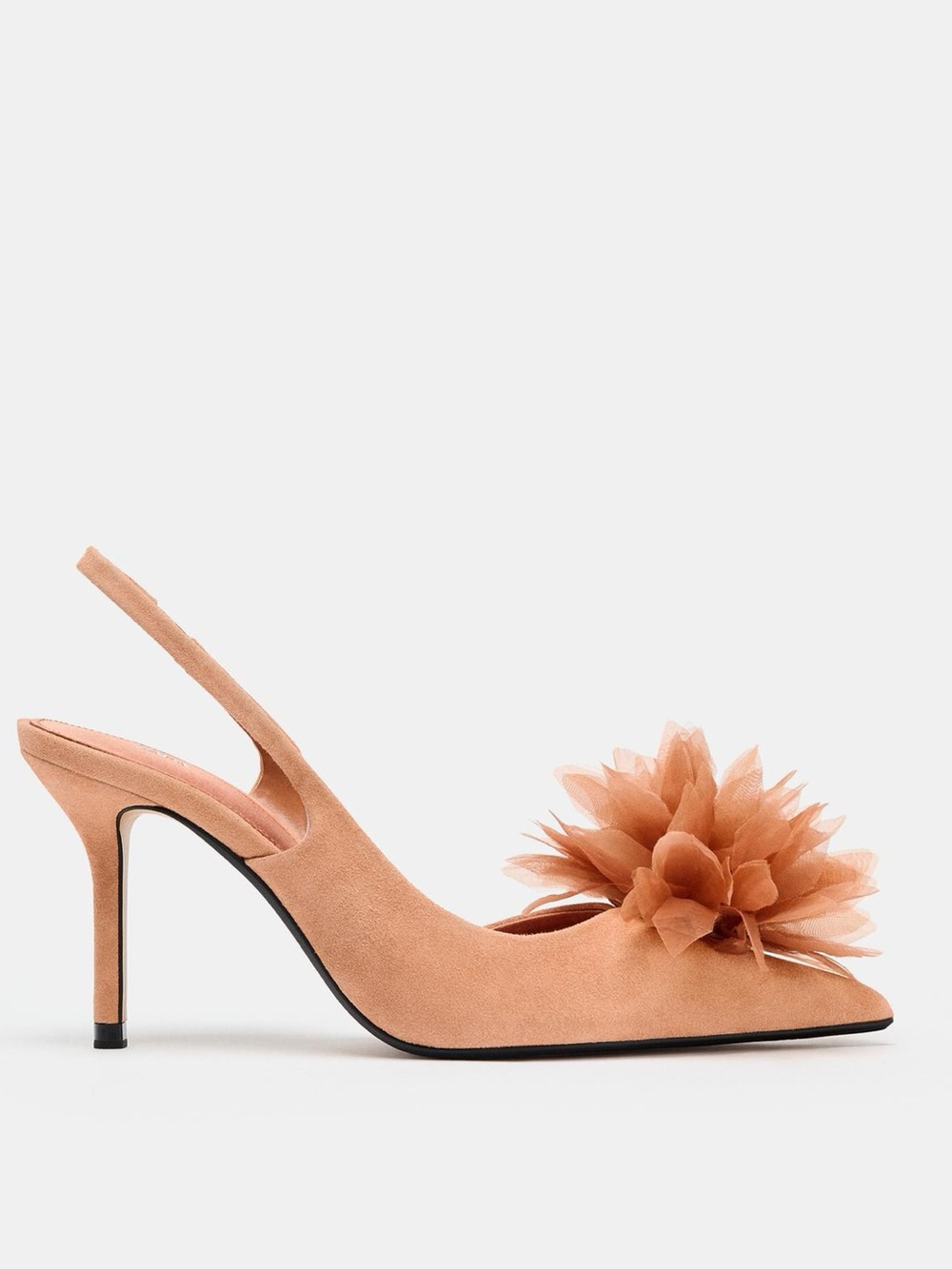 ZARA 100% LEATHER FLORAL SUEDE SLINGBACK HEELS - Picture 4 of 9